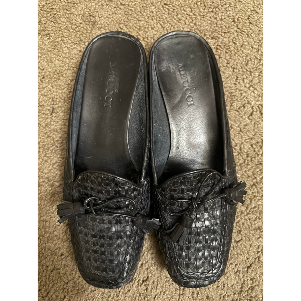 Women's Sesto MEUCCI Black Woven Leather Mules & Clogs